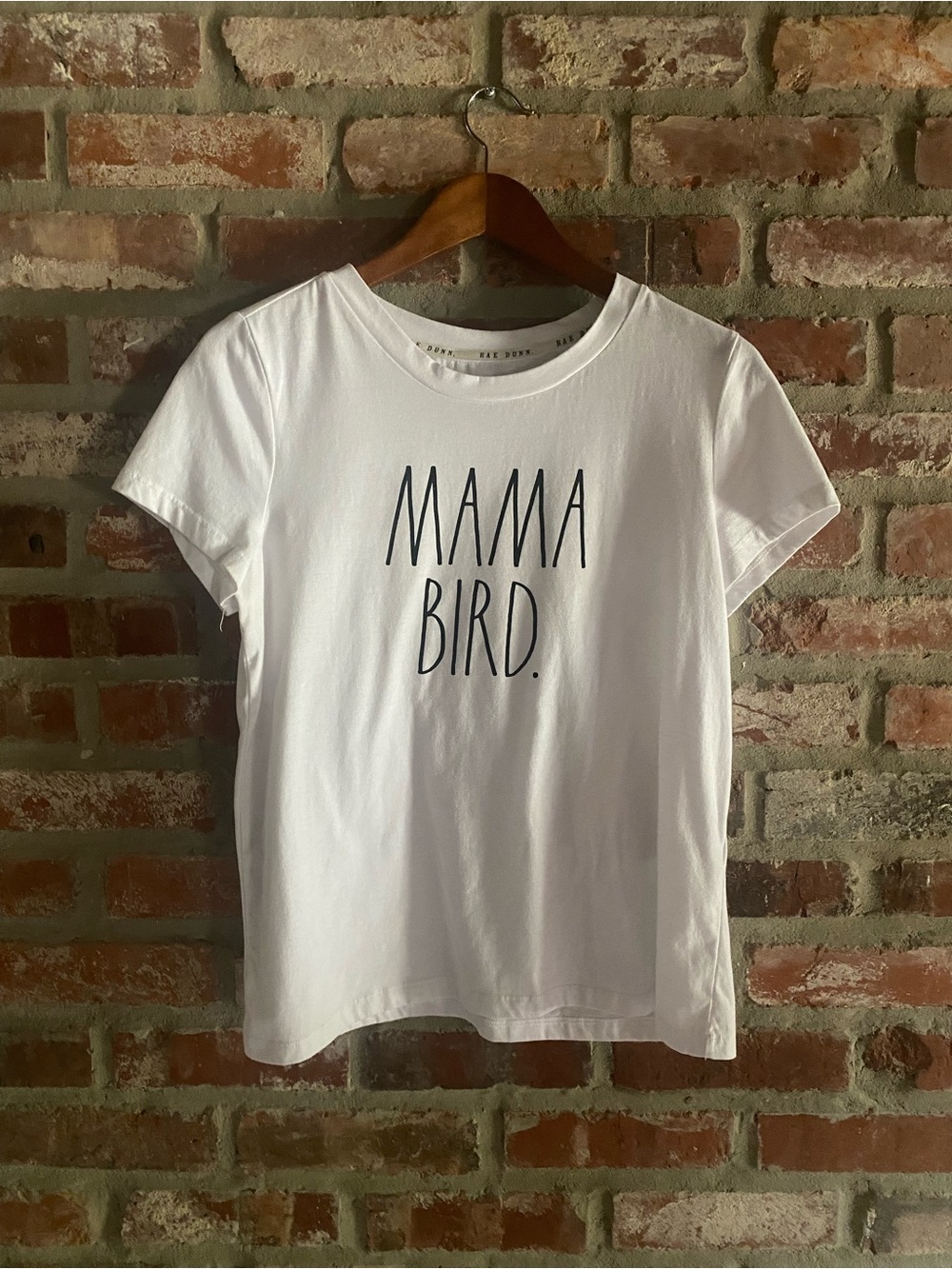 Rae Dunn White Tee with Black "MAMA BIRD." Text